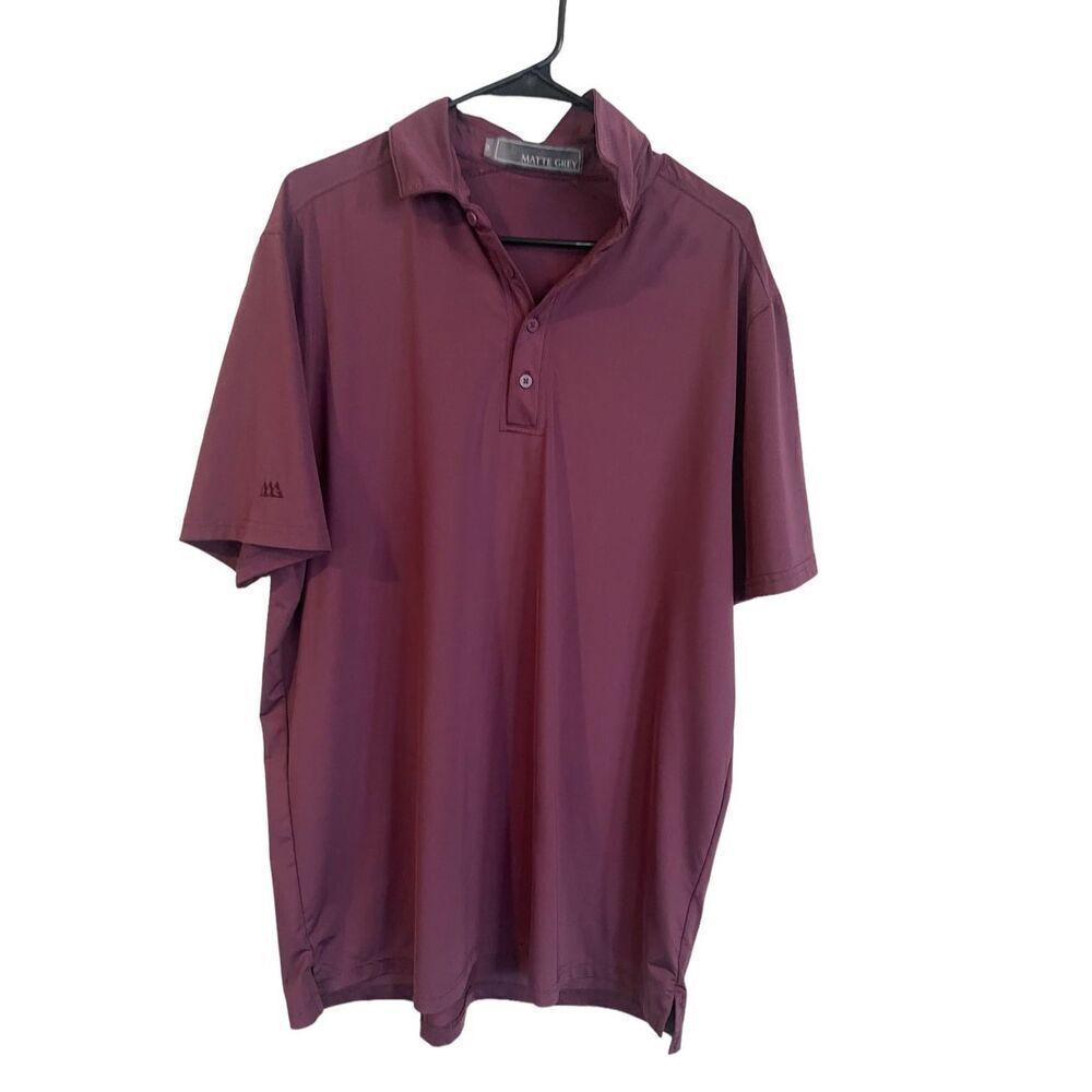 Matte Grey Mens Burgundy High-Low Hem Four-Button Placket Polo Shirt Size XL